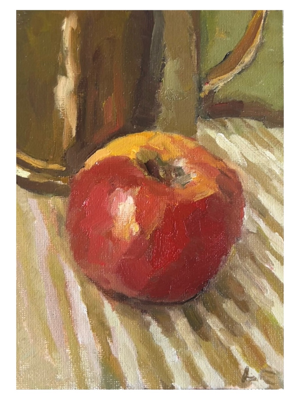 Original & signed oil painting of Apple and Pitcher